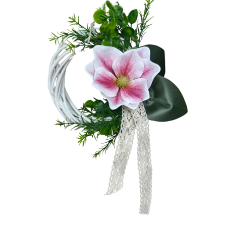 Wianek wiklinowy biały z magnolią mały